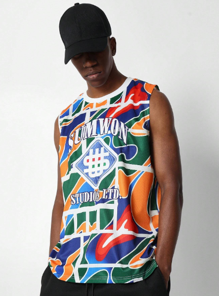 SUMWON Regular Fit Tank Top With All Over Graphic Print