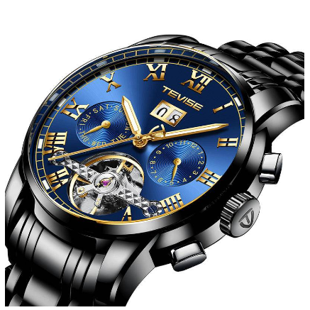 Original TEVISE Watch for men Waterproof watch Automatic Multifunction Chronograph Calendar Month Week Gold Luxury Stainless