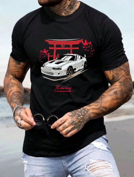 Manfinity LEGND Men T-Shirts Fit Crew Neck Short Sleeve Graphic Tee Car Casual Racing Summer Polyester
