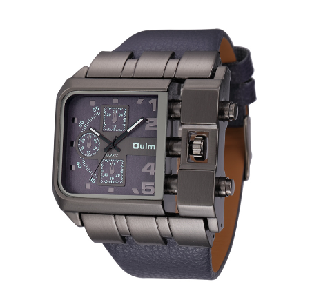 Oulm 3364 Men's Quartz Wristwatch With Square Dial And Wide Strap BLUE
