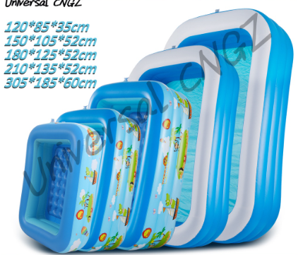 Inflatable Swimming Pool For Kids Rectangular Random Pattern Air Pump