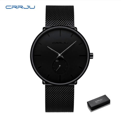 CRRJU Men's Fashion Black Stainless Steel Wrist Watch Waterproof Business Dress Watch for Men 2150S M22