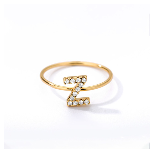 Maxzone Initial Letter Rings For Women Stainless Steel Gold Ring A-Z Letters Finger Ring Couple Wedding Aesthetic Jewelry Gift Z