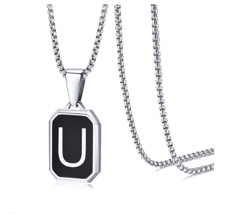Vnox Brand Fashionable A-Z Letter Men's Necklace, Stainless Steel Simple Pendant, Non Fading Collar, Box Chain Gift Jewelry U