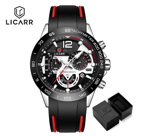 LICARR Brand Men Watch Original Fashion Sport Casual Chronograph Quartz Men's Watches Waterproof Luminous 9511 SILVER