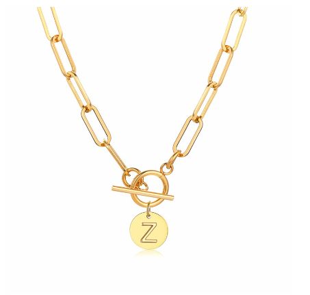 Vnox Women Stainless Steel Gold Plated Initial Pendant Necklace with Paperclip Necklace Z