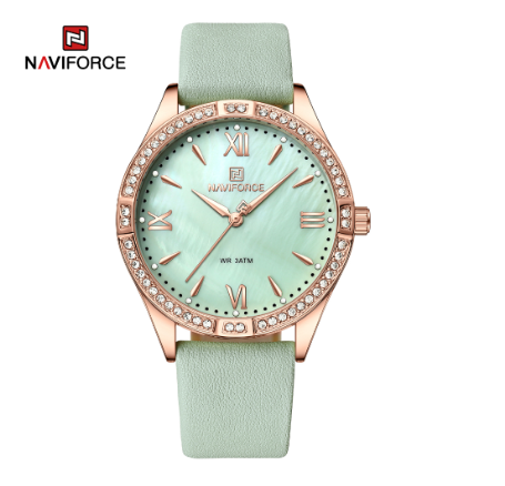 Naviforce NF5038 Women Luxury Brand Fashion Ladies Quartz Diamond Simple Rose Gold Wrist Watch GREEN