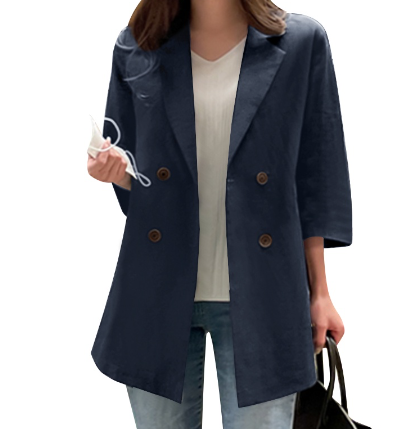 ZANZEA Women Korean Fashion Loose Solid Lapel Cotton Holiday Blazer