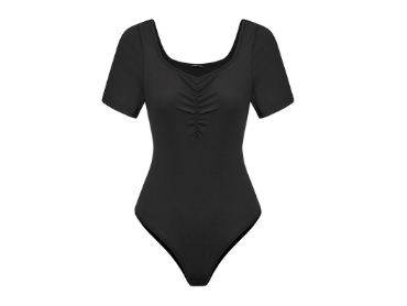 Women Casual Plain Ruched -Sweetheart Bodysuit LBL05220 Black