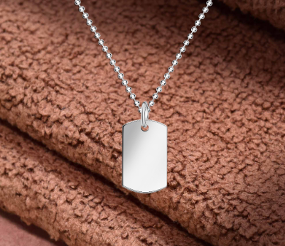 Italy Sterling Silver Mens Dogtag Pendant With Chain