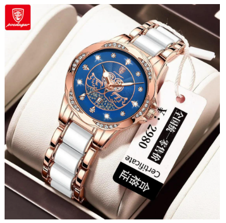 POEDAGAR luxury watch for woman korean style waterproof 2023 sale original elegant ceramic calendar luminous Watch BLUE