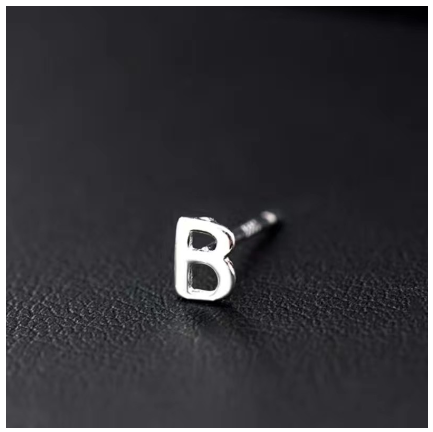 A-Z Initial Letter Stud Earrings for Women Girls Birthday Gift Silver Plated 26 Alphabet Name Ear Piercing Jewelry B
