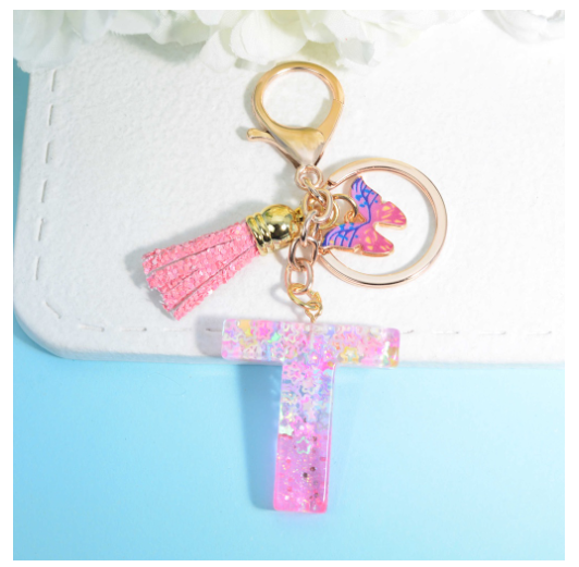 Glitter Star Sequin Filled 26 Letter Keychains With Butterfly Pendant Fashion Tassel Name Initials Key Chains Car Keyrings Gifts T