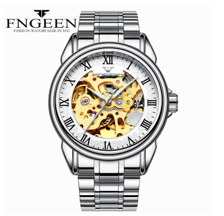 FNGEEN 8866 Men's Automatic Mechanical Watch SILVER