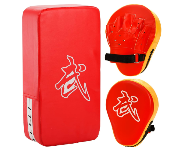 WUWEOT 2-in-1 Punching Mitts Kick Pack Set, Boxing Gloves Taekwondo Kick Pad, Boxing Pads Curved Focus Punching Mitts, Adjustable Soft Shield Durable Training Pads Set