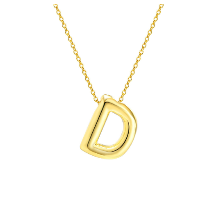 Meaeguet Initial Necklace for Women Girls,Dainty Gold Balloon Bubble Letter Necklace Layered Necklaces Puffy Name Personalized D