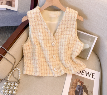 Lovito Women Casual Plaid Button Tank Top LNA35102 Apricot