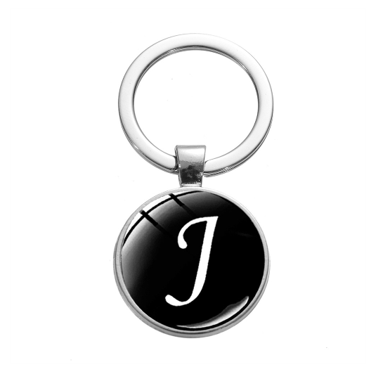 26 English Letters Glass Round Charm Key Ring A-Z Initial Name Keychain Bag Ornaments Car Key Chains Jewelry Gift Accessories J