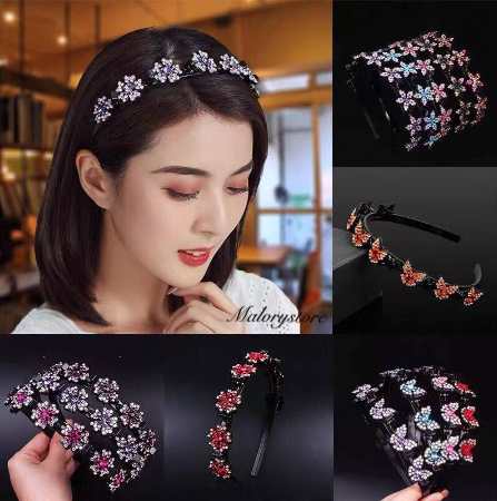 Rhinestone Pearl Headband Bangs Braided Hair Band