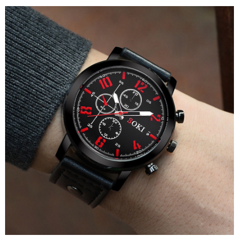 Gift fashion waterproof sports leather analog original watch for men Creative Fake Three-Eye Leather Quartz Men's Watch M1