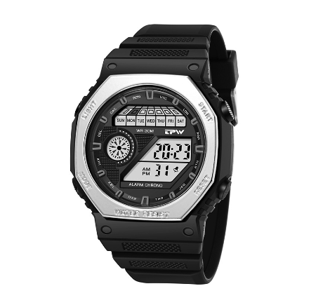 TPW Top Brands Digital Mens Waterproof Electronic WristWatches Fashion PU Band Sports Watch SILVER