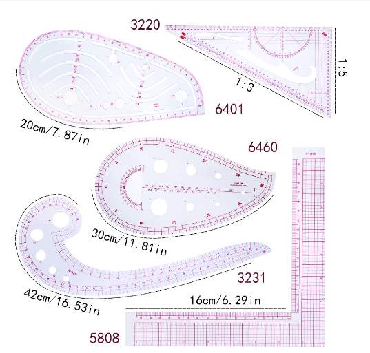 5Pcs/Set Tailor Measuring Ruler Kit DIY Tailor Patterns Sewing Drawing Quilting Tools Clothing Patchwork Cutting Curve Craft