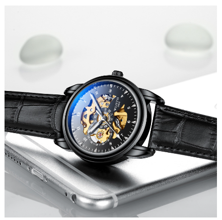 WLISTH automatic watch for men luxury brand waterproof mechanical watches Gold Skeleton Stainless Steel Steel Luminous 6