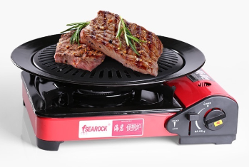 BBQ Outdoor Camping Smoke-Free Non-Stick Pan Round Frying Pan 2 in1