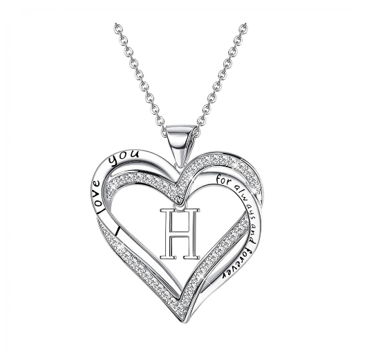 Clever Jewelry Letters Necklace A to Z Initial Heart Pendant Necklace Heart Necklace for Women Gift H