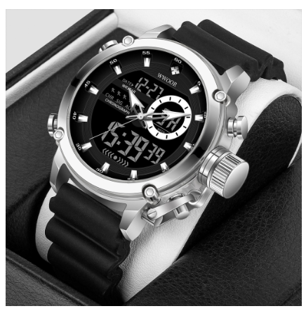 Wwoor Watch Original Waterproof Casual Men Sports Quartz Watch SILICONE SILVER BLACK