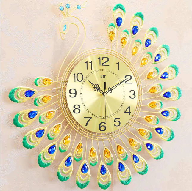 38X38 cm European Style Peacock Wall Clock Metal Wall Art Home Study