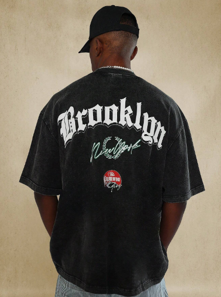 SUMWON Washed Tee Wit Brooklyn Graphic Print College Ready