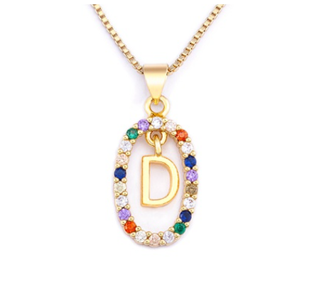 Colorful 26 Letters A - Z Initial Alphabet Pendant Long Chain Necklace Name Jewelry Women Accessories D