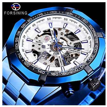 Forsining Watch for men Automatic Mechanical Watches Sport Skeleton Stainless Steel Gold Luxury Men Watch 6