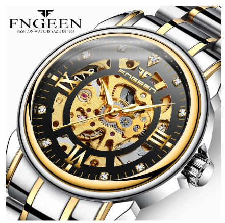 FNGEEN 0014 Men's Automatic Mechanical Watch SILVER GOLD BLACK