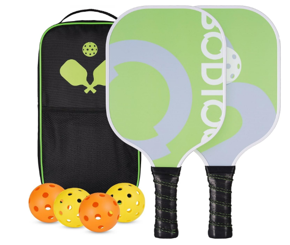 Pickleball Paddles Pickle Ball Set of 2 with Fiberglass Surface Polypropylene Honeycomb Core Non-Slip Grip, Lightweight Pickleball Rackets with Balls & Potable Bag