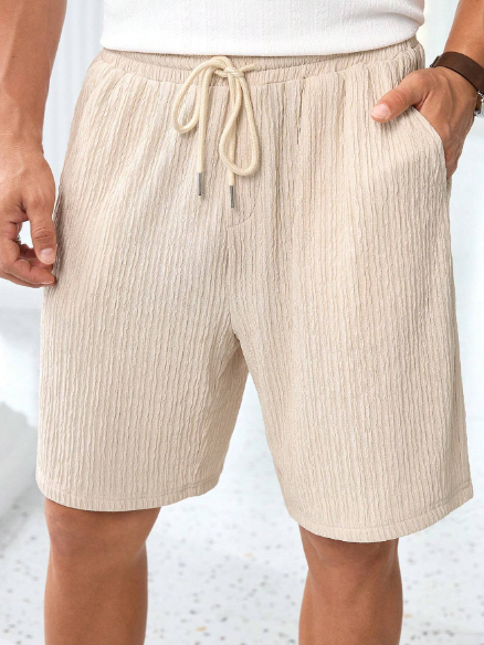 Manfinity Modomio Men's Knitted Elastic Waist Drawstring Combined Casual Shorts, Mid-Rise Short Style, Suitable For Daily Summer Wear