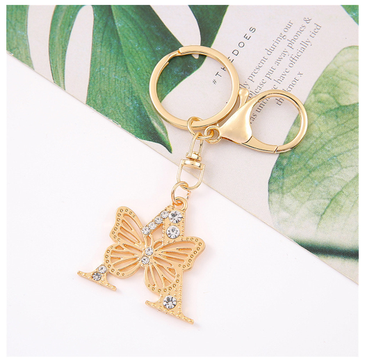 1Pcs Fashion Hollow Butterfly 26 Letter Keychains Luxury Rhinestone A-Z Initials Metal Keyrings Car Key Holder Bag Accessories A