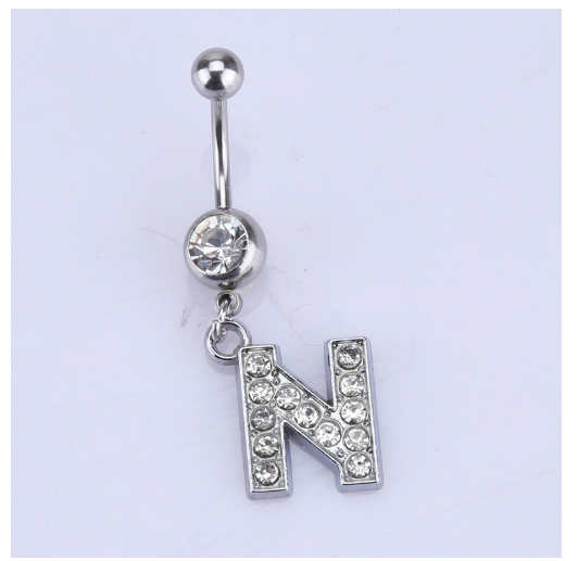 26 Letter A To Z Style Charm Stainless Steel Body Piercing JewelryCrystal Rhinestone Navel Belly Button Ring N