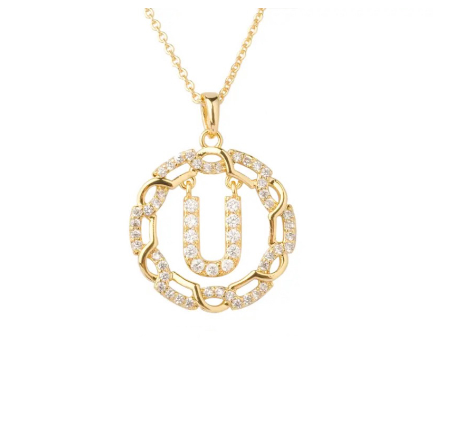 YH 18K Thai gold plated lnitials Pendant A-Z Letter Necklace For Women （3lengths Free Adjustment）U