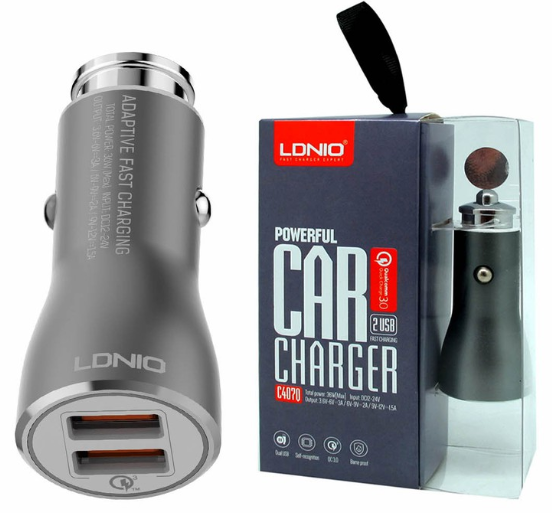 Ldnio Powerful Car Charger Dual USB C407Q for Android Moblie Phones (Samsung, Xaomi, Huawei, Oppo