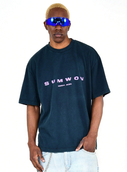 SUMWON Washed Tee With City Graphic Print