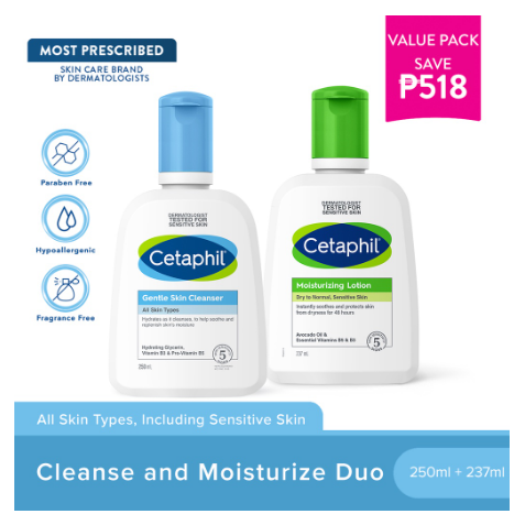 New! Cetaphil Cleanse and Moisturize Kit(Gentle Skin Cleanser 250ml + FREE Moisturizing Lotion 237ml)