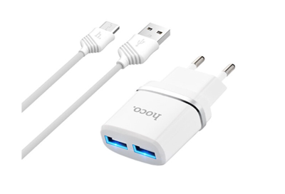 HOCO 2.4A Fast Charger C12 Smart Dual USB Set Adapter For Iph Se 11 X