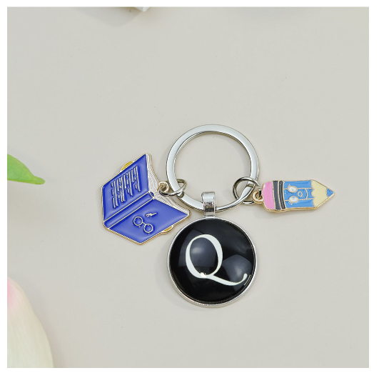 1Pcs Simple Glass 26 Letter Keychains Fashion Book Pencil A-Z Initials Keyrings Student Gifts Souvenir Handbag Pendant Ornament Q