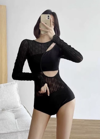 Korean swimsuit Korean swimwear Sexy Long Sleeve Hollow Out Sun Protection Swimsuit