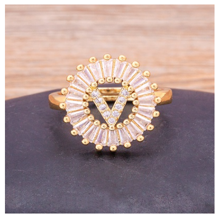 Initial 26 Alphabet Adjustable Size Gold Color Zircon A-Z Letter Ring Statement Name Jewelry V