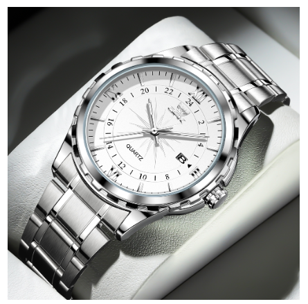 OPK Watch For Men WaterProof Original Stainless Steel Leather Strap Fashion Luminous Calendar Quartz Mens Watch SILVER DIAL SILVER STRAP
