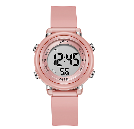 TPW 35mm Sports Watch Seven Colours Backlight Week Display Wristwatch 3ATM Waterproof Watch PINK