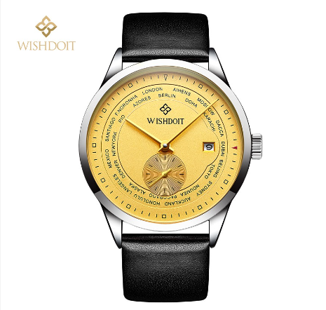 WISHDOIT Watch For Men Original Waterproof Leather Strap Business Fashion Luminous Automatic Mechanical Wristwatch SILVER GOLD